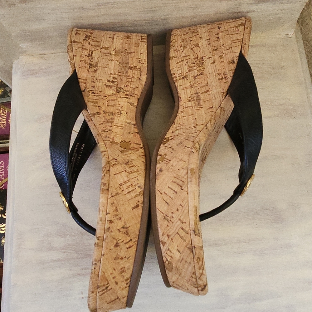 TORY BURCH CORK WEDGE SLIPPERS FLIP FLOPS SANDALS - Picture 3 of 8
